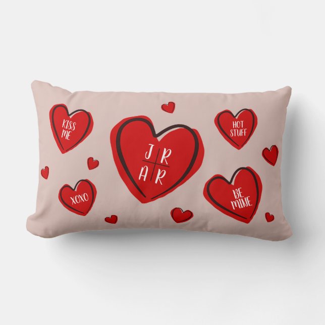 Valentine's Day Cute Hearts Couple's Custom Pink Lumbar Pillow (Front)