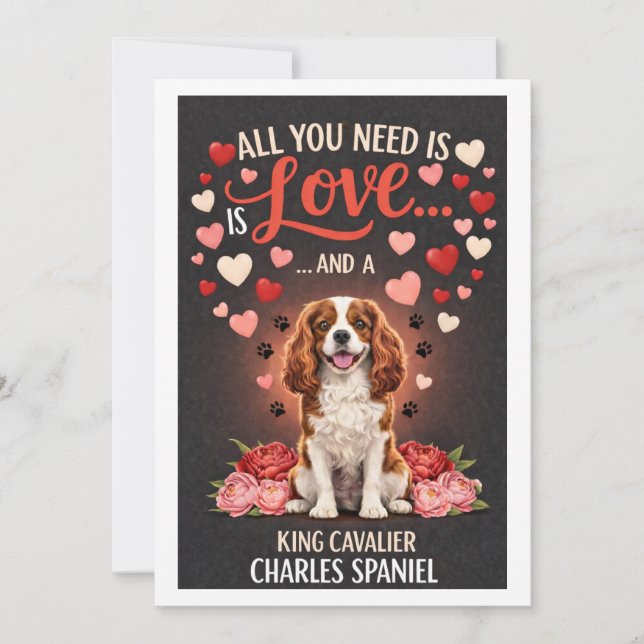 Valentine's Day cute king cavalier charles spaniel Holiday Card (Front)
