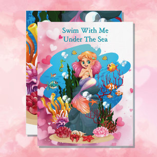 Valentine's Day Cute Mermaid Add Name To Friend Holiday Card