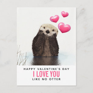 Valentine's Day Cute Otter with Hearts Postcard