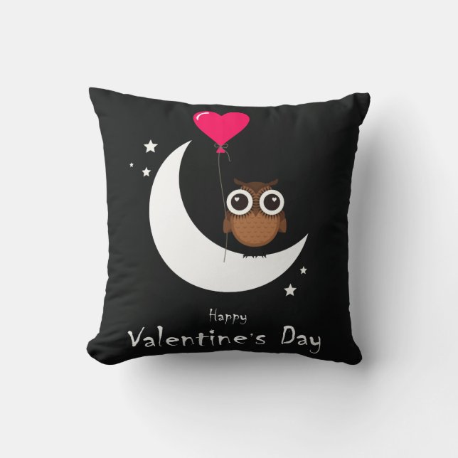 Valentine's Day Cute Owl- 2 sided Print Pillow (Front)