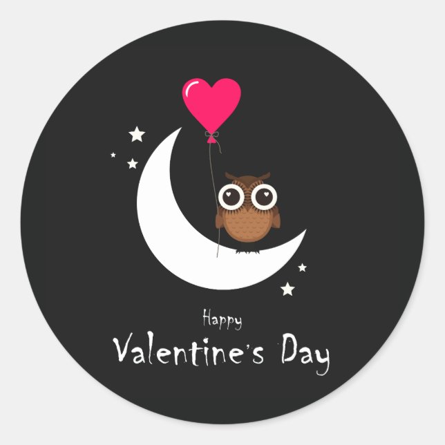 Valentine's Day Cute Owl Classic Round Sticker (Front)
