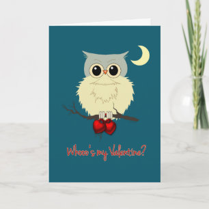 Valentine's Day Cute Owl Humour with Red Hearts Holiday Card