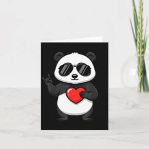 Valentines day cute panda heart rock hand music card