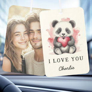 Valentines day cute panda holding heart name photo air freshener
