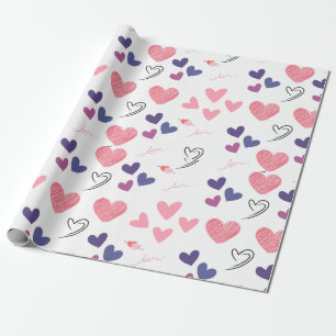 valentines day cute pink and purple heart wrapping paper