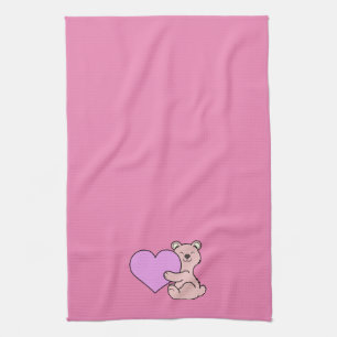 Valentine's Day Cute Pink Bear with Heart Kitchen Towel