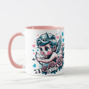 Valentine's Day cute pink teal cupid  Mug