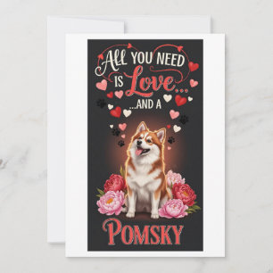 Valentine's Day cute pomsky dog Photo cuddle Holiday Card