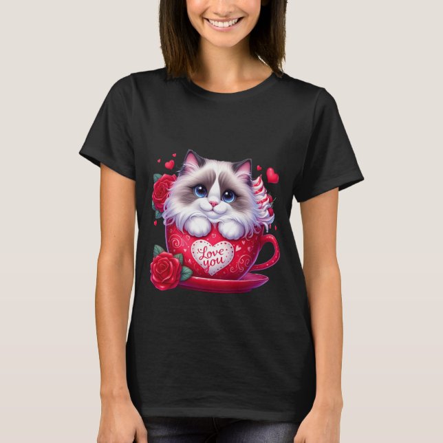 Valentine's Day Cute Ragdoll Cat Mug Art ✨🐱☕ T-Shirt (Front)