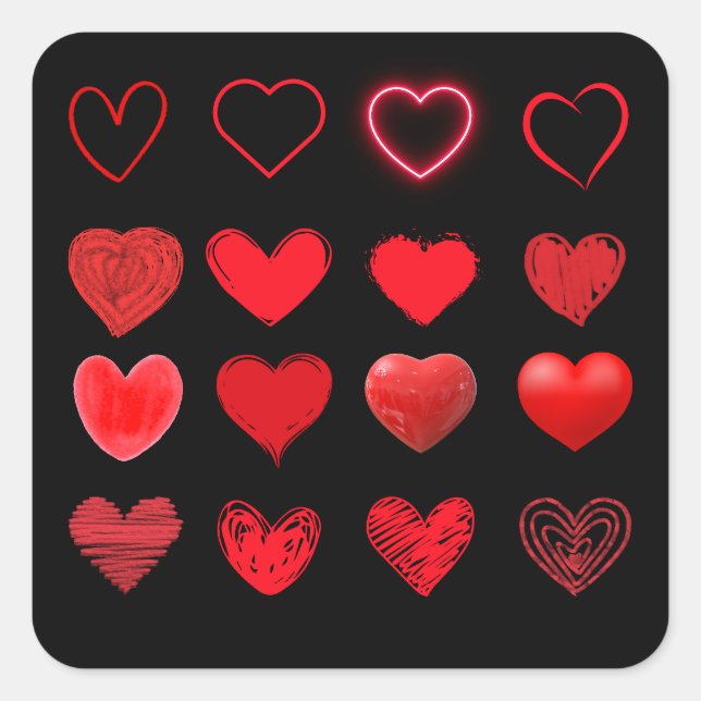 Valentine's Day Cute Red Heart Design Square Sticker (Front)