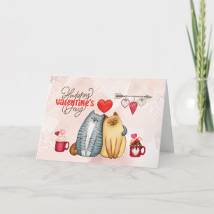 Valentine's Day Cute Romantic Cat Couple   Card