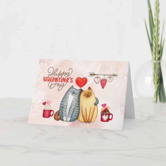 Valentine's Day Cute Romantic Cat Couple   Card (Front)