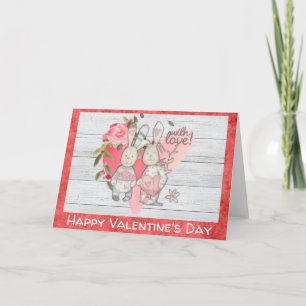 Valentines Day Cute Rustic Bunny Rabbit Card