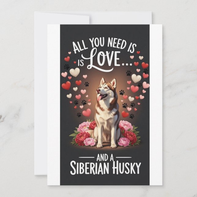 Valentine's Day Cute siberian husky Photo Cuddle  Holiday Card (Front)
