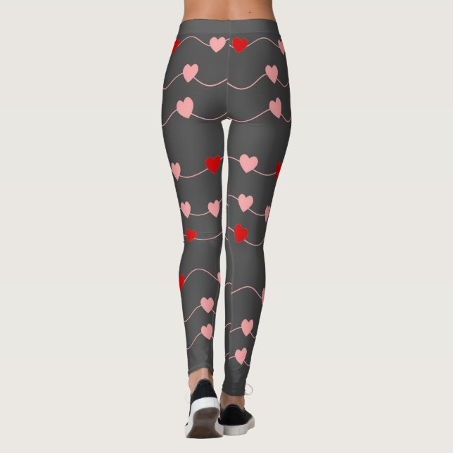 Valentines Day Cute String Hearts Red Pink Romance Leggings (Back)