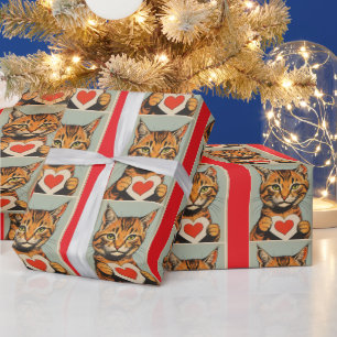 VALENTINE'S DAY CUTE TABBY CAT WRAPPING PAPER
