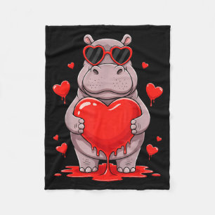 Valentines day cute valentine hippo lover fleece blanket