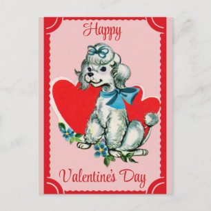Valentines Day Cute Vintage Dog Poodle Postcard