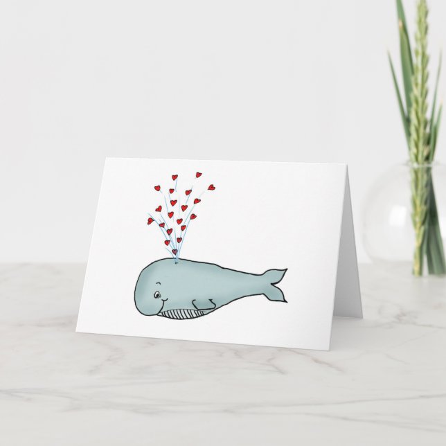 Valentine's Day - Cute Whale with Hearts Holiday Card (Front)
