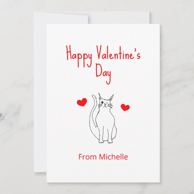 Valentine's Day Cute Winking Cat Hearts Card (Front)