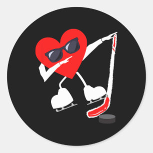 Valentines Day Dabbing Heart Hockey Stick Puck Boy Classic Round Sticker