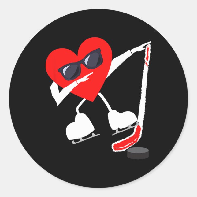 Valentines Day Dabbing Heart Hockey Stick Puck Boy Classic Round Sticker (Front)