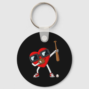 Valentines Day Dabbing Heart With Baseball Bat Boy Keychain