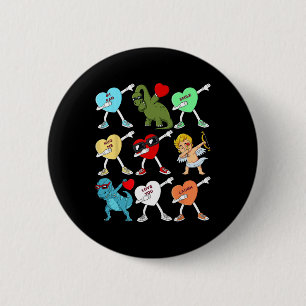 Valentines Day Dabbing Hearts Cupid T Rex Dino Dab 2 Inch Round Button