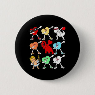 Valentines Day Dabbing Hearts Cupid T Rex Dino Dab 2 Inch Round Button