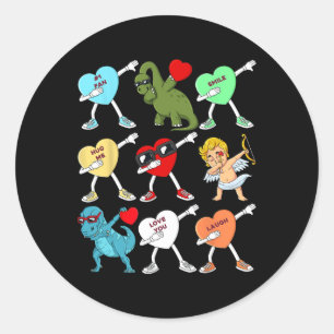Valentines Day Dabbing Hearts Cupid T Rex Dino Dab Classic Round Sticker