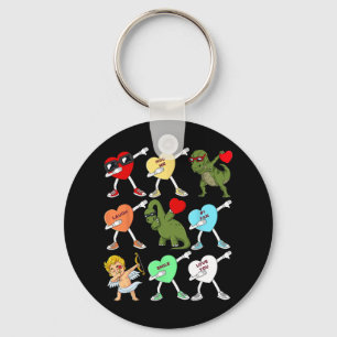 Valentines Day Dabbing Hearts Cupid T Rex Dino Dab Keychain