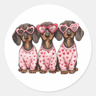 Valentines Day Dachshund Dogs Classic Round Sticker