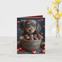 Valentine's Day Dachshund Puppy Red Hearts