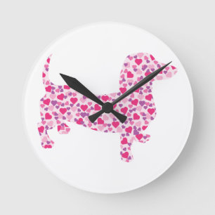 Valentine's Day Dachshund Round Clock