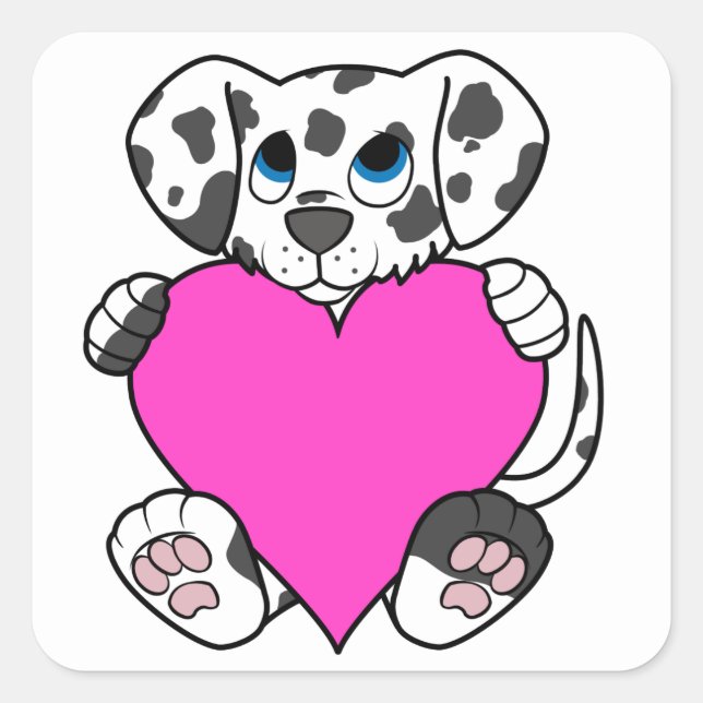 Valentine's Day Dalmatian Dog with Pink Heart Square Sticker (Front)