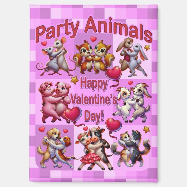 Valentine's Day Dancing Couples "Party Animals" Magnet (Front)
