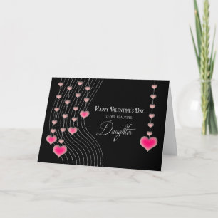 Valentine's Day - Daughter -Black/Pink Hearts Holiday Card