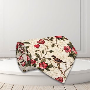 Valentine's Day Decoupage Vintage Heart Floral Tie
