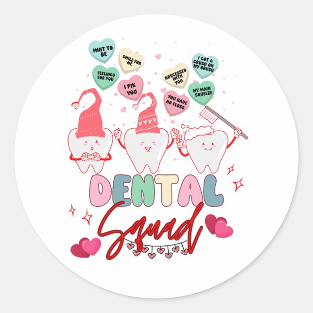 Valentines Day Dental Squad Coworkers Group Match Classic Round Sticker (Front)