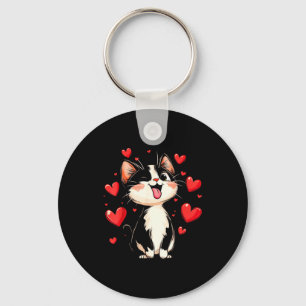 Valentines Day Design With A Cat On It  Keychain