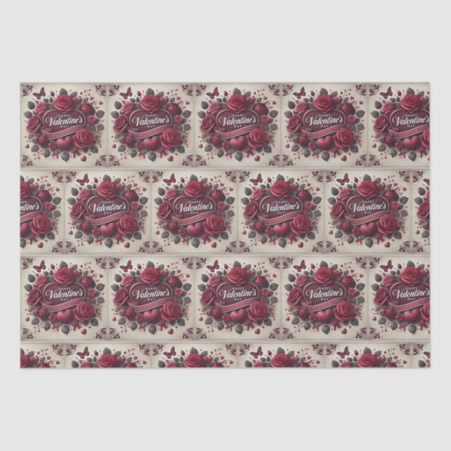 Valentine's Day Design With Roses and Heart   Tissue Paper (Front)