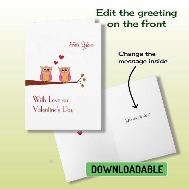 Valentine's Day deux chouettes roses carte de vaca (Créateur téléchargé)