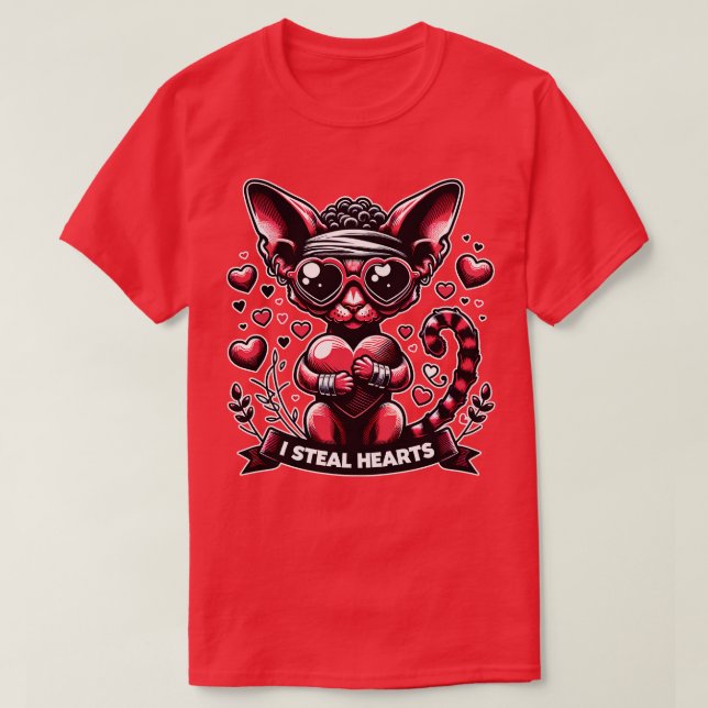 Valentines Day Devon Rex Cat T-Shirt (Design Front)