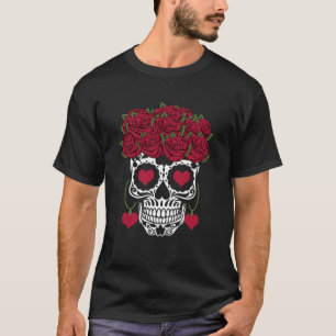 Valentines Day Dia De Los Muertos Roses Valentine  T-Shirt