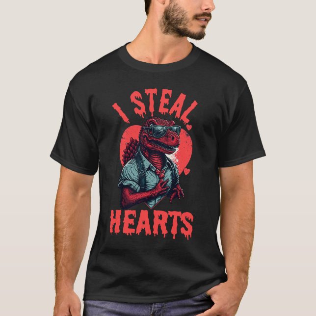 Valentine's Day Dinosaur I Steal Hearts Boys Men L T-Shirt (Front)