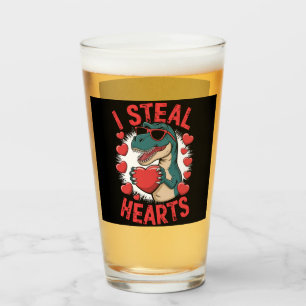 Valentines Day Dinosaur I Steal Hearts Love T rex Glass