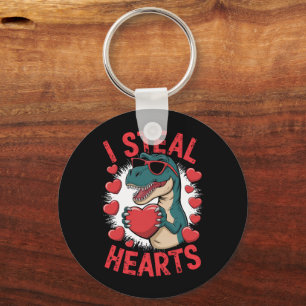 Valentines Day Dinosaur I Steal Hearts Love T rex Keychain