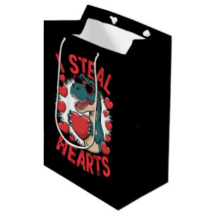 Valentines Day Dinosaur I Steal Hearts Love T rex Medium Gift Bag