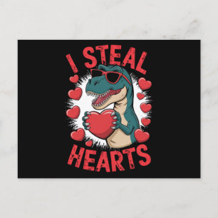 Valentines Day Dinosaur I Steal Hearts Love T rex Postcard